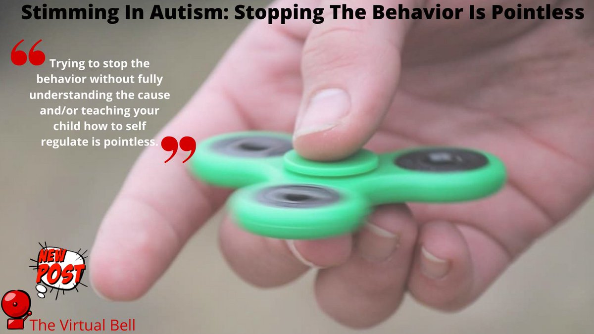 Thevirtualbell's tweet image. Trying to stop the behavior without fully understanding the cause and/or teaching your child how to self regulate is pointless.
Click the link to read more!  #stimming #autism #autismbehavior 

thevirtualbell.com/stimming-in-au…