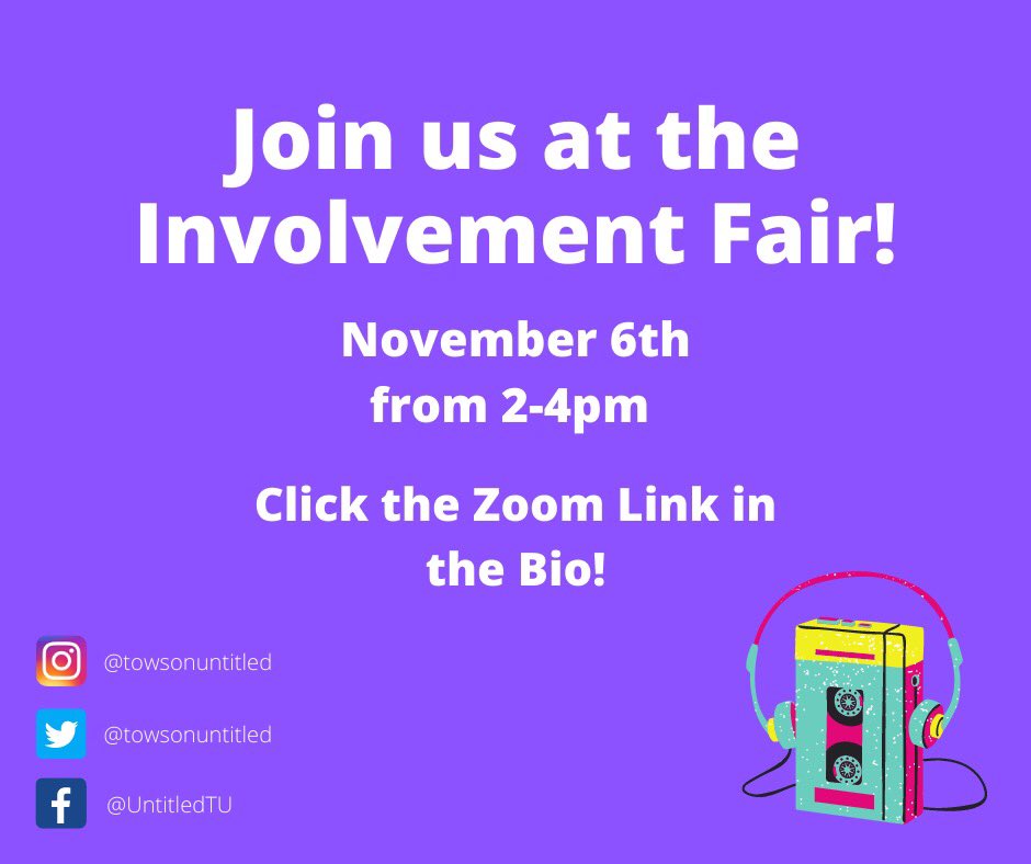 towsonuntitled's tweet photo. We’ll be at the Involvement Fair this week! If you like to sing, perform, or record music, please feel free to join the zoom call! https://t.co/4Yk1BZemnH