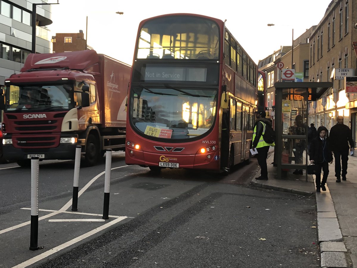 You then hit the next problem on Woolwich Road. This bus stop is supposed to be closed / relocated but until that happens buses stop and park blocking the bike lane. 