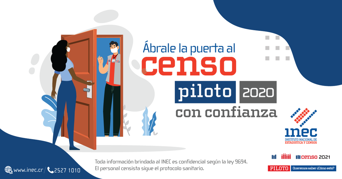 INECCR's tweet photo. ¡Si usted vive en El Guarco de Cartago, colabore con toda confianza con el Censo Piloto 2020! 
El personal censista sigue el protocolo sanitario y recuerde toda información brindada al INEC es confidencial según la Ley 9694. https://t.co/wehzNxvNcU