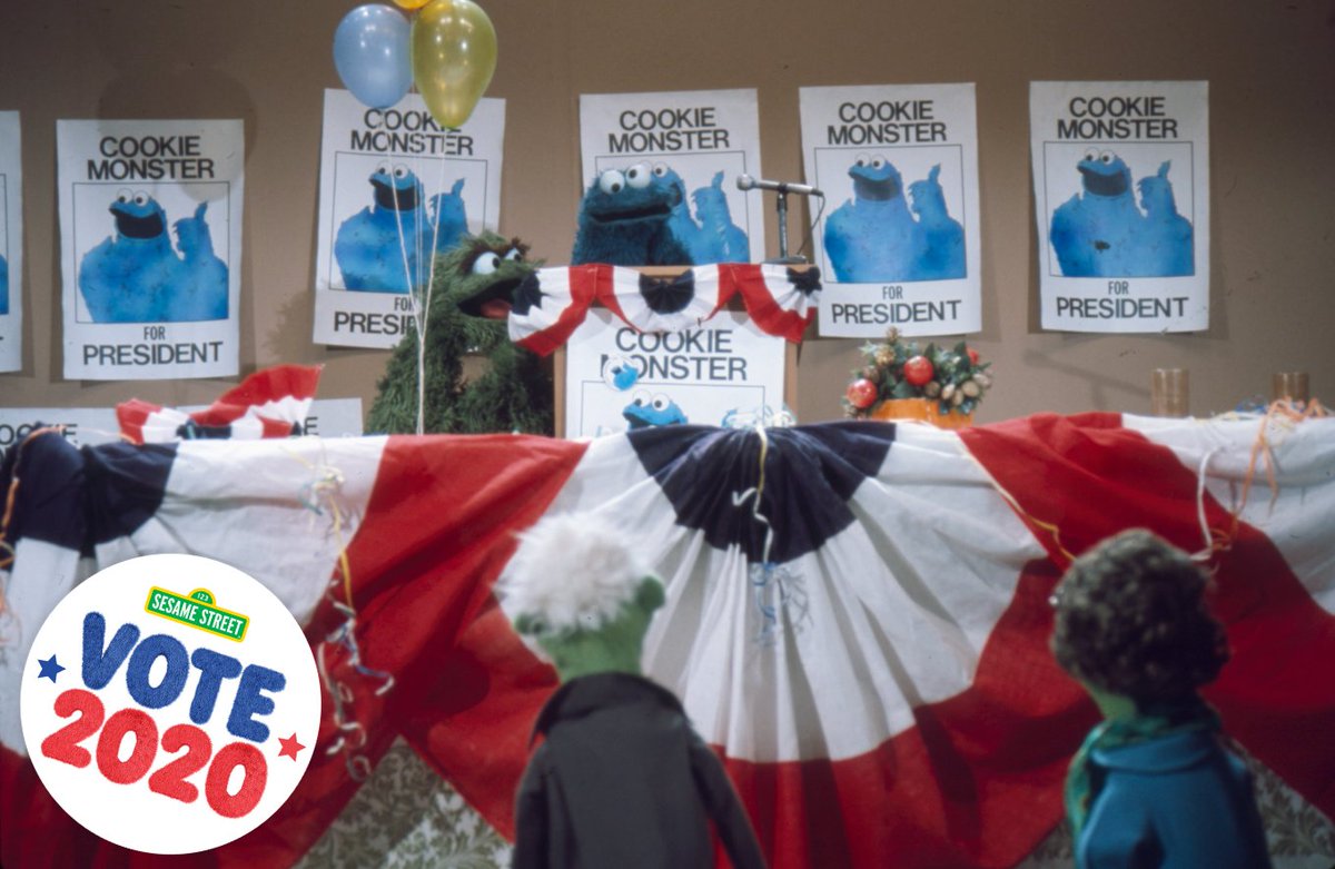 sesamestreet's tweet photo. In honor of @MeCookieMonster’s birthday today, we’re taking a look back at his run for president in 1976. Consider this your reminder to get out and VOTE! #Vote2020 https://t.co/UrocmP5kBX