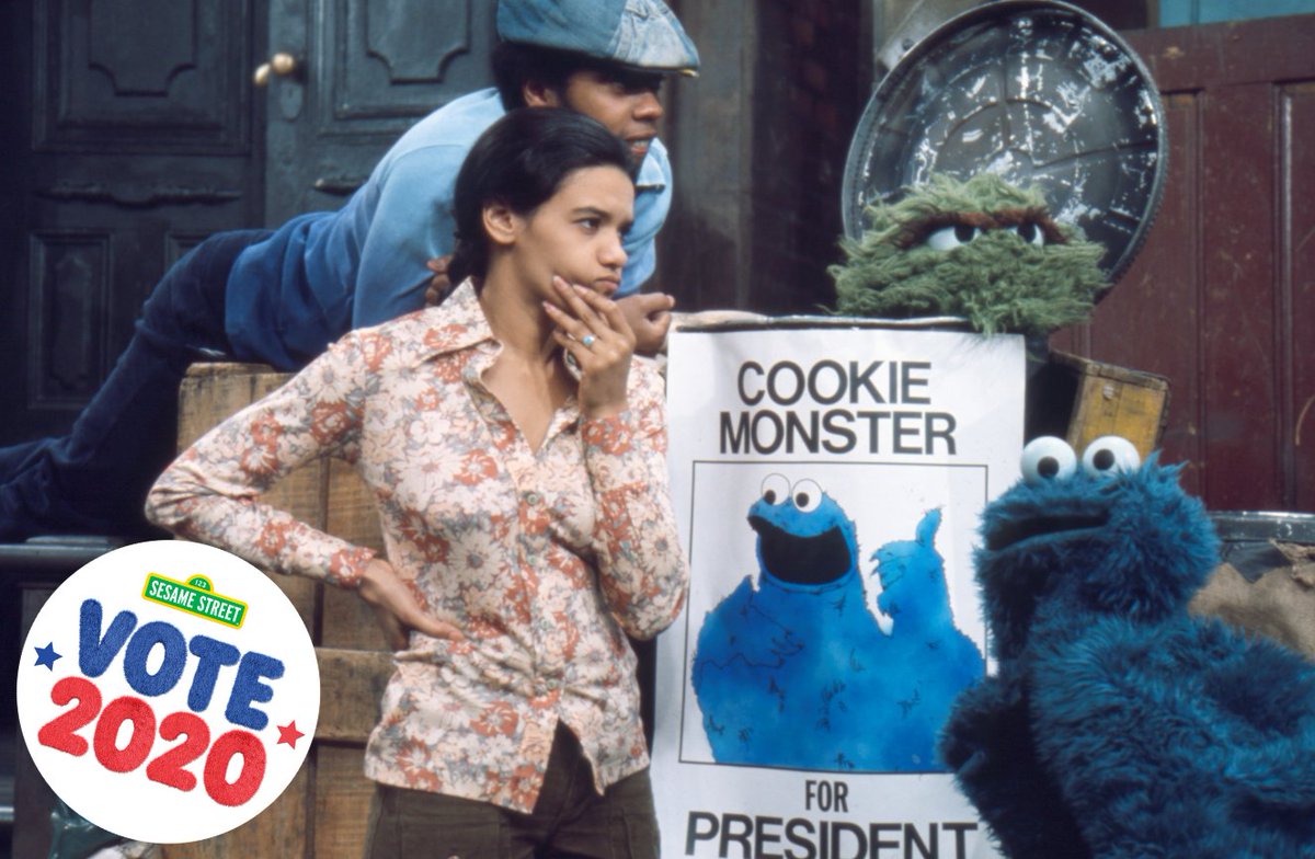 sesamestreet's tweet photo. In honor of @MeCookieMonster’s birthday today, we’re taking a look back at his run for president in 1976. Consider this your reminder to get out and VOTE! #Vote2020 https://t.co/UrocmP5kBX
