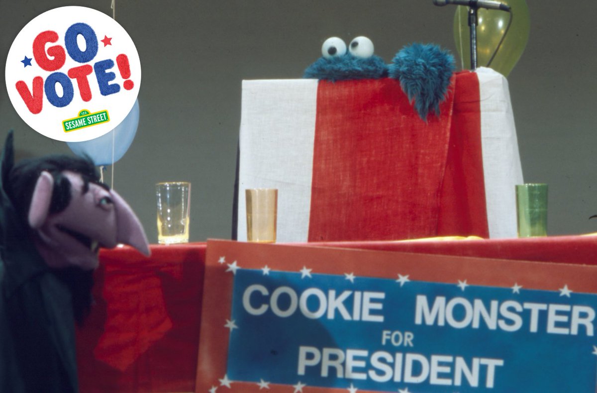 sesamestreet's tweet photo. In honor of @MeCookieMonster’s birthday today, we’re taking a look back at his run for president in 1976. Consider this your reminder to get out and VOTE! #Vote2020 https://t.co/UrocmP5kBX