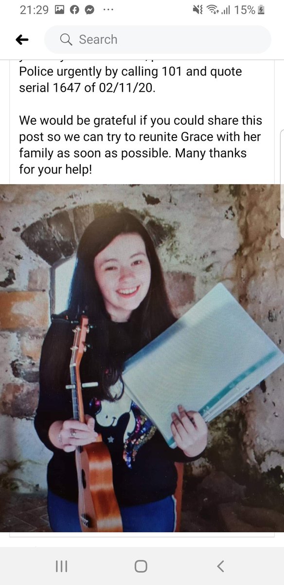 My friend is missing. If you are in Belfast please keep an eye out for Grace. She is 22 + last seen at 5.45pm near dunluce avenue.
She is approx 5ft 2", slight build w/ dark hair +was last seen wearing a blue coat, grey tracksuit bottoms w/ pink stripes+black trainers w/ stripes