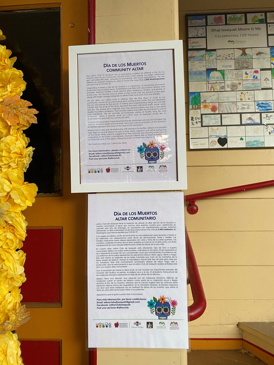 cityofissaquah's tweet image. The Latino Club of Issaquah, in partnership with local organizations, is offering an outdoor Día de los Muertos altar to our community at the history Shell Gas Station. The altar is available through this evening to honor the 2,400+ Washingtonians we have lost to #COVID19.