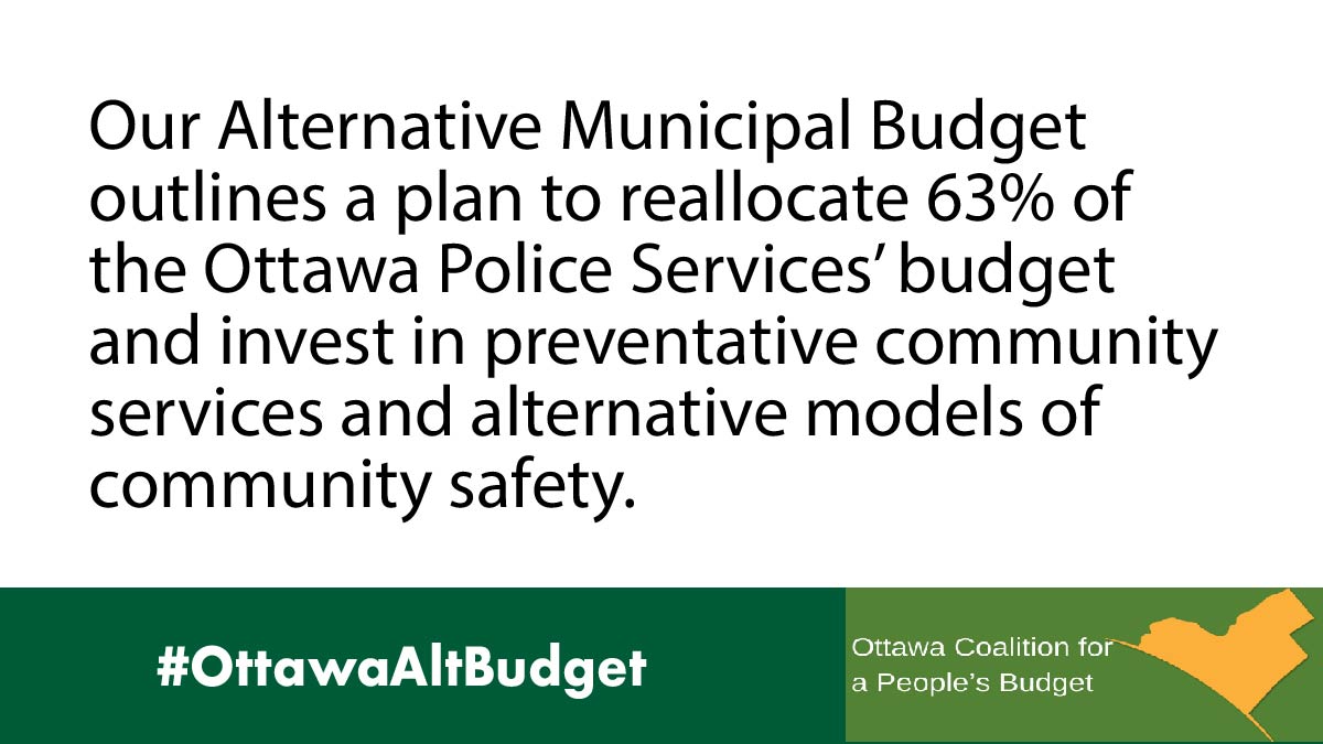 Our communities are over-policed and under-resourced.The  @ott_alt_budget's Alternative Budget imagines a city with increased funding to mental health + addictions services. Invest in preventative community services + alternative models of community safety!  #OttawaAltBudget