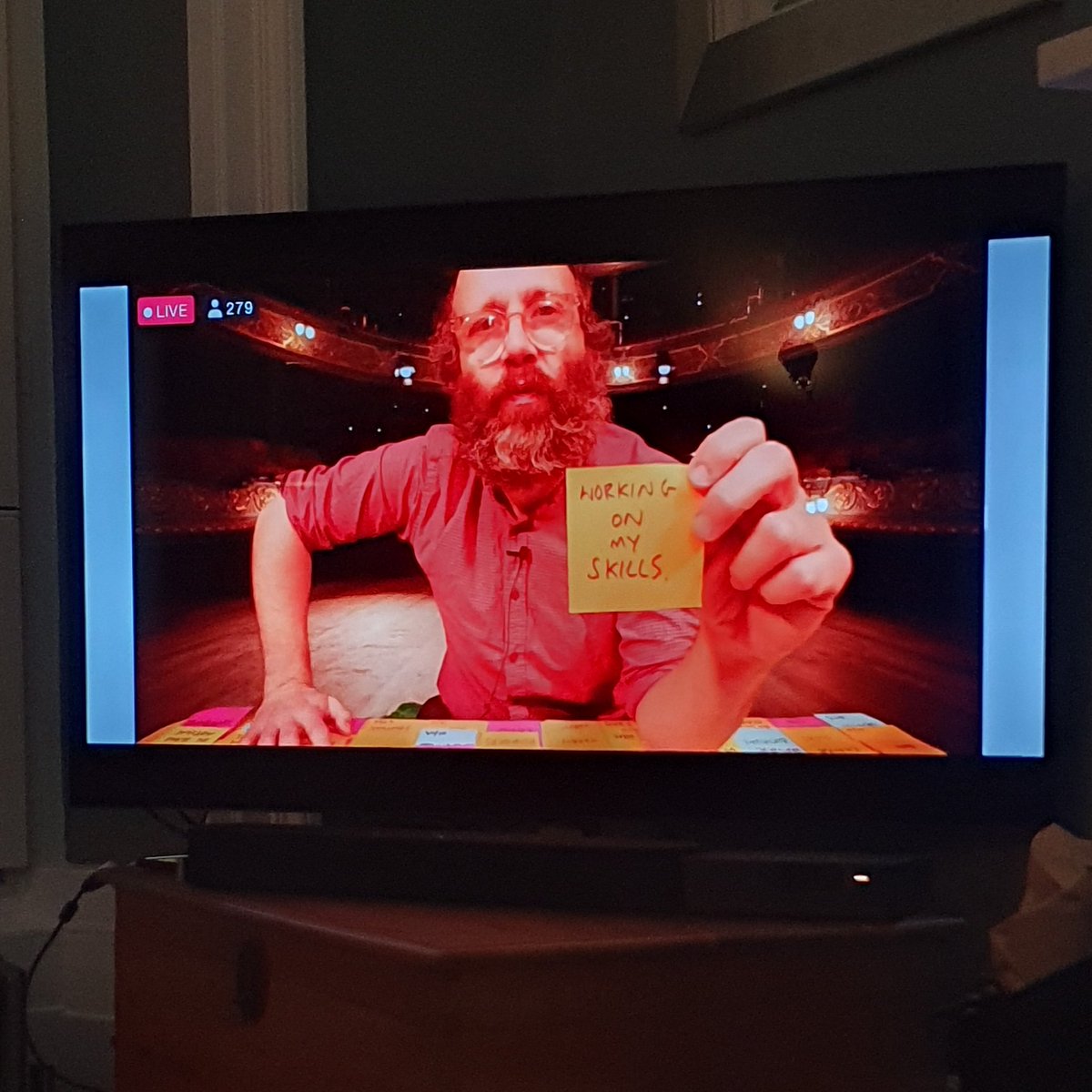 WineTubeMap's tweet photo. Daniel kitson Livestream from an empty @lyceumtheatre (the post it's were an added and welcome bonus), bloody brilliant and spookily accurate. https://t.co/HuNOxU9rXC