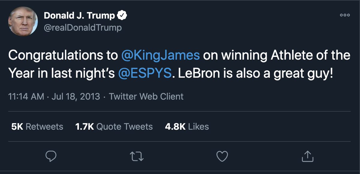 airbudspod's tweet photo. A reminder that our president used to be an online LeBron simp. https://t.co/SjFWfjWzJf