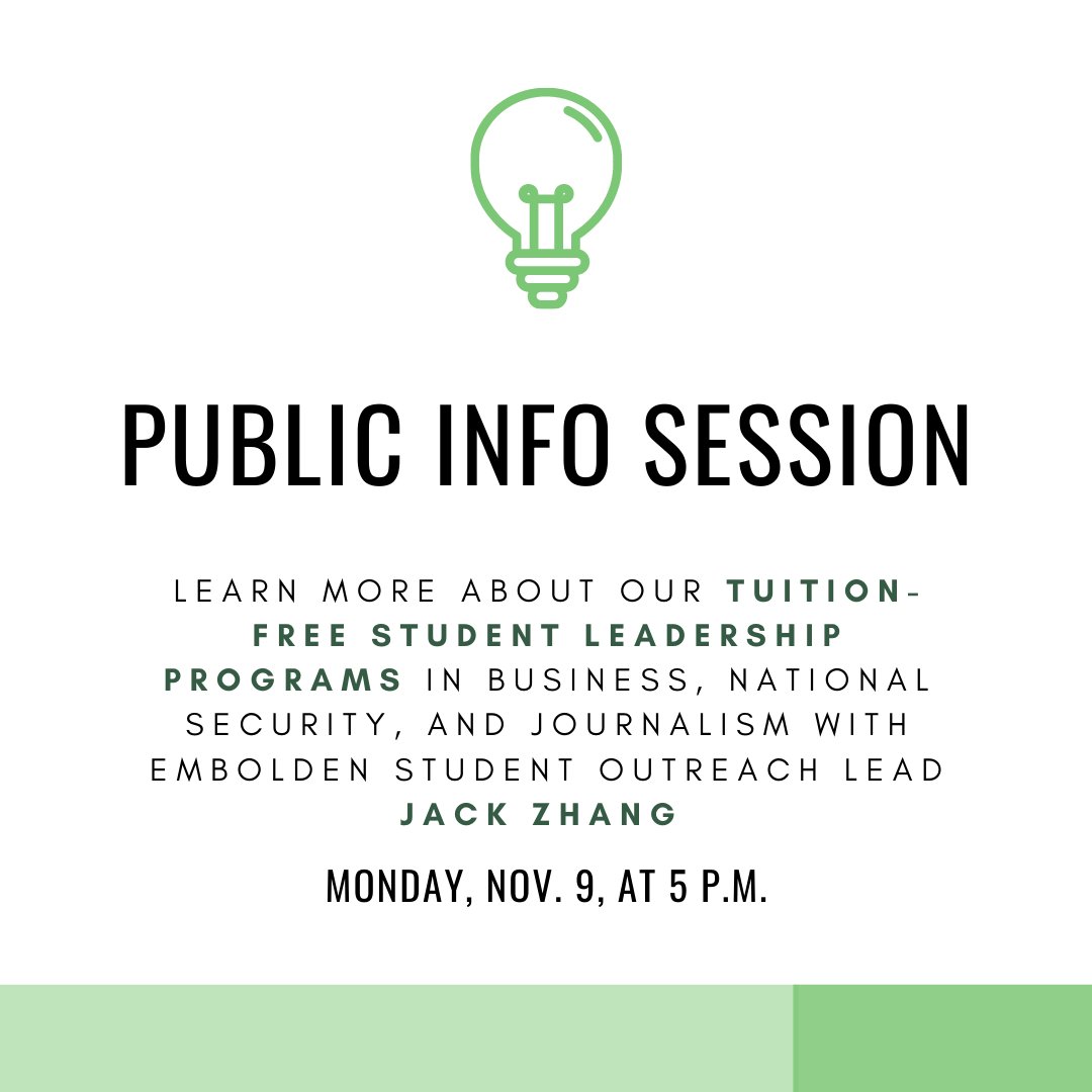 TeamEmbolden's tweet photo. Have questions? Embolden has answers. Whether you are about to submit your application or just discovering #EmboldenMe, we are here to help you learn more about our FREE student leadership programs. Register for a public info session on the programs here: https://t.co/HviKPMeO12 https://t.co/UGZsHvZsyF