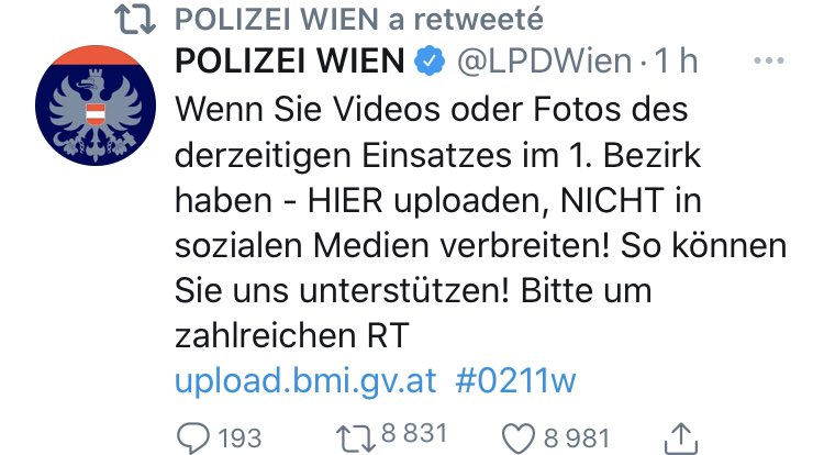 #Vienne : La police autrichienne demande à ne pas publier de photos ou videos sur les réseaux sociaux pour ne pas entraver l’enquête et les actions toujours en cours