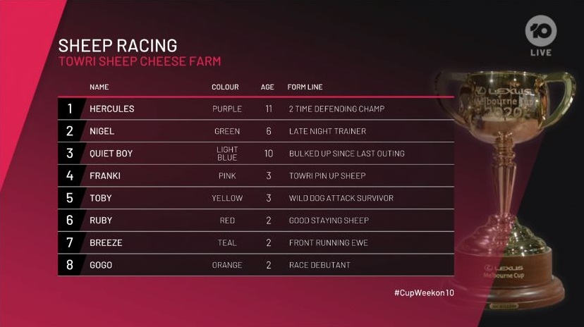 ignite_graphics's tweet photo. It's finally here! It's all happening NOW! Hope you are watching the #melbournecup along with us.  ✨🏇🏇

#flemington l #lovecupweek #lexusaustralia #peoplescup  #lovethehorse  #melbournecupcarnival  #broadcastgraphics  #viz @flemingtonvrc @10sportau @10playau  @lexusaustralia https://t.co/hypFgE0XZ5