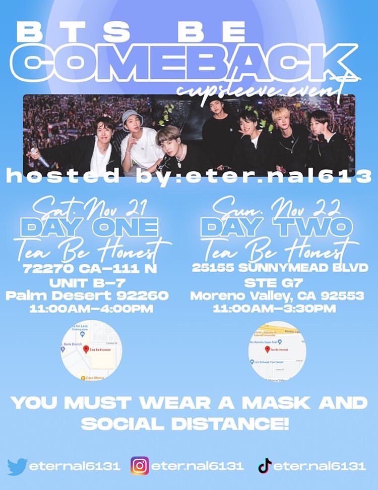 TeaBeHonest's tweet photo. Are you ready for this month’s BTS cupsleeve event comeback? 👀

Come celebrate with us and get a delicious drink and cupsleeve 😊

#bts #btscupsleeve #btsarmy #btscupsleeveevent #teabehonest #boba #bobashop #palmdesert #morenovalley #v #jungkook #jimin #suga #jin #rm #jhope https://t.co/exxzeriVns