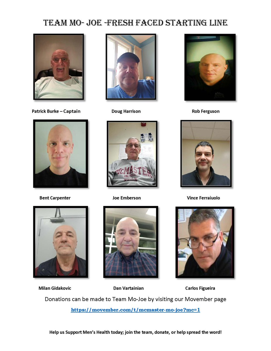 MacFacilities's tweet photo. Movember is back at Mac! Team Mo-Joe from facility Services is back together and ready to tackle men's health for one more year. Want to help us reach our goal? Donations can be made at; https://t.co/ISOkpkGK58 https://t.co/OxZEgihEJY
