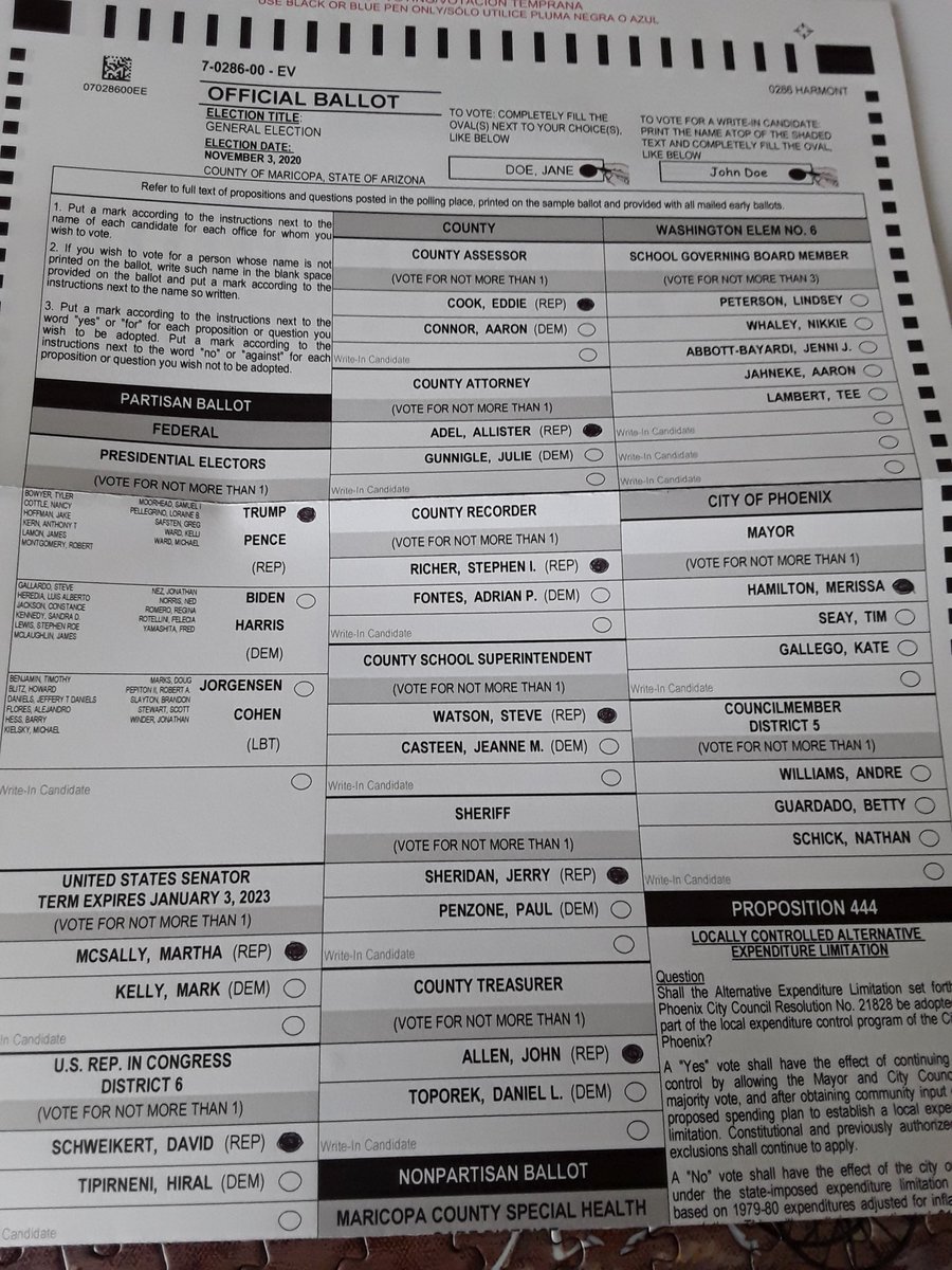 nonsumdignus's tweet photo. Voted #GOP all the way. #AZ for @MarthaMcSally, @RepDavid, & last but certainly not least, we need a mayor in #Phoenix that will make Phoenix safe again, @merissacaldwell, & vote @KateWGallego out!! #MerissaforMayor #Vote #VoteRedToSaveAmerica #TRUMP2020Landside #MAGA #KAG https://t.co/OixiWbQPWq