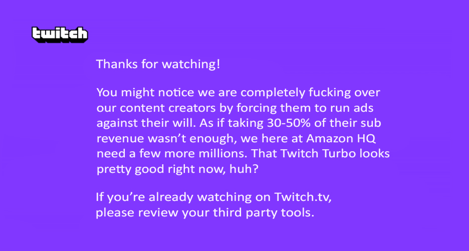 PeepoPieces's tweet photo. Anyone else keep getting this annoying ad-break during @Twitch streams? https://t.co/RM0U5mWjbW