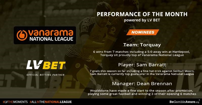 LVbet_com's tweet photo. It's 'Performance Of The Month' for October in @TheVanaramaNL and we would like your votes as to who should win. Team nominee is @TUFC1899 Player nominee is Sam Barratt from @MUFCYorkRoad and Manager nominee is Dean Brennan @WealdstoneFC . Vote now (ends Fri 4pm) 👇 https://t.co/WbW2VPo7Ec