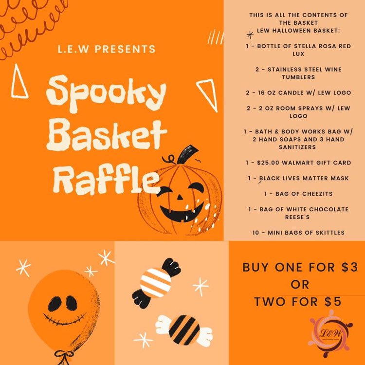 Trick or Treat yourself to a basket full of goodies from your favorite ladies, LEW! 💖 Raffles are to be sent to our CashApp, $LEWORG. The raffle will end next Saturday, November 7th. 🎃 So don’t forget, treat yourself before you trick yourself👻🧙🏾‍♀️! #notricksjusttreats