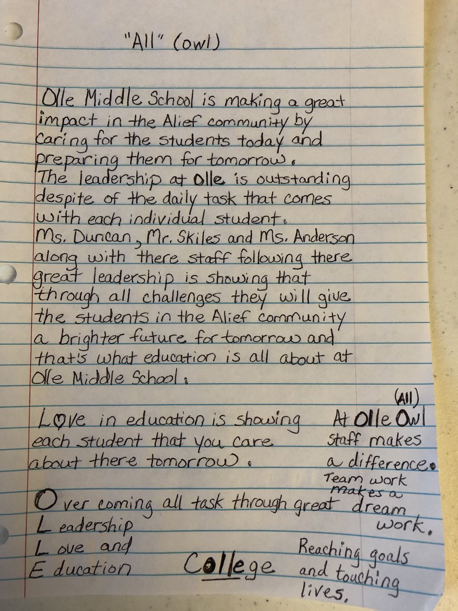 Kind recognition from one Alief Employee to the leaders of Olle. #olleIMPACT #BringYourA-GAME ⁦<a href="/OlleMightyOwls/">Olle Middle CITGO Innovation Academy</a>⁩ ⁦<a href="/AliefISD/">Alief ISD</a>⁩