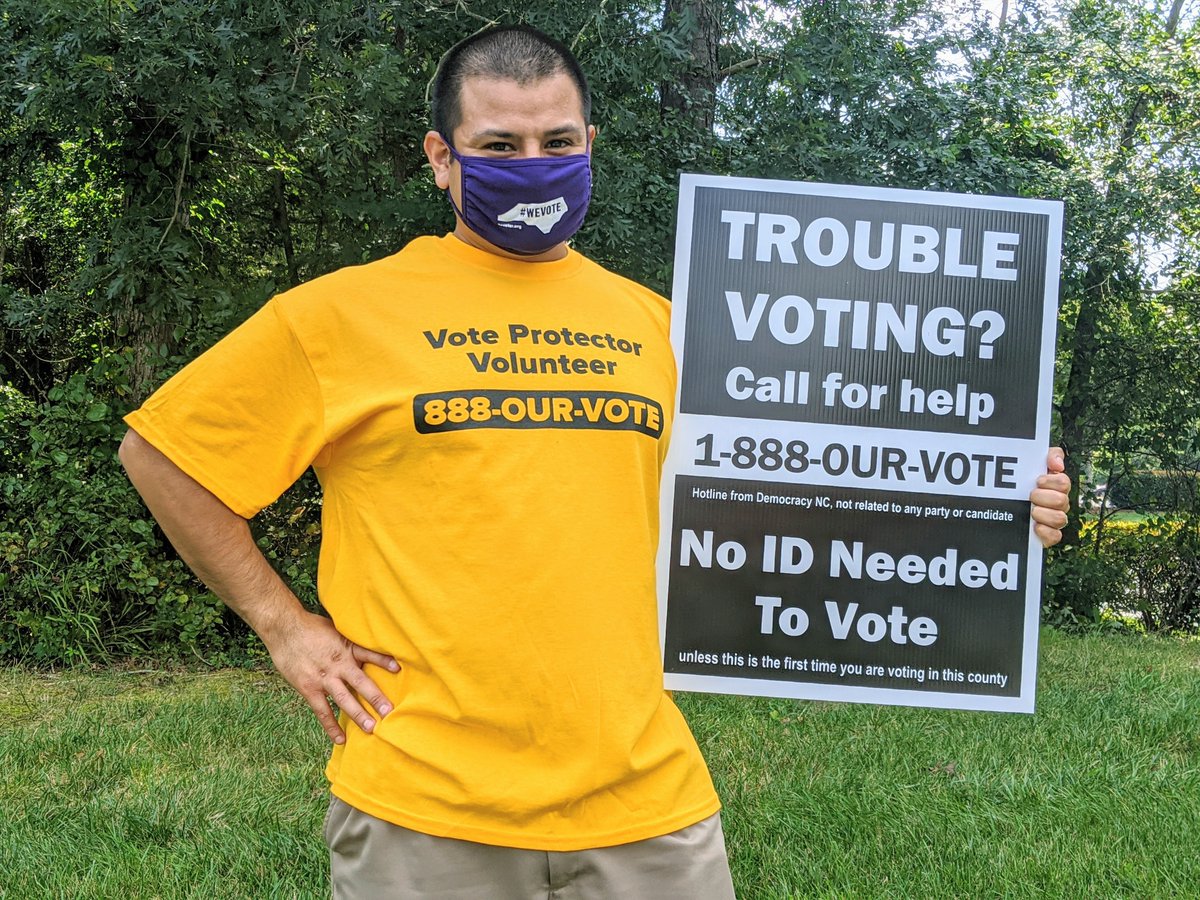 #4 — To protect voters and poll workers, masks and sanitizer will be available to all voters. To keep you safer, social distancing will be enforced at voting sites, which may make lines look longer, but still move quickly. Find your safe poll at  http://demnc.co/yourpoll&nbsp;  #wevote
