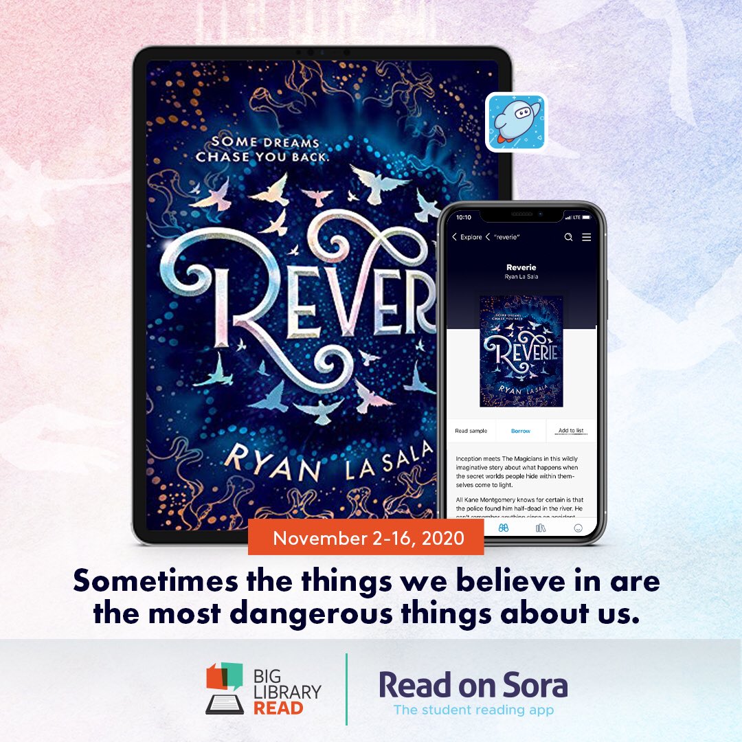 The Sora #biglibraryread has begun! Borrow Reverie now through Nov 16. Unlimited ebooks and audiobooks are available. Download the Sora app now and contact me if you need help with Sora.