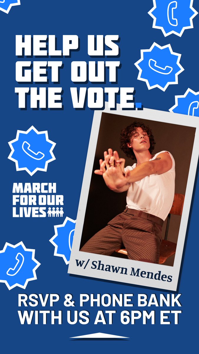 March For Our Lives (@amarch4ourlives) on Twitter photo so, we know this is kind of last minute... but <a href="/ShawnMendes/">Shawn Mendes</a> & <a href="/lucymcbath/">Lucy McBath</a> are joining our phonebank in 30 minutes.
RSVP NOW, limited spots! ;)
marchforourlives.com/phonebank so, we know this is kind of last minute... but <a href="/ShawnMendes/">Shawn Mendes</a> & <a href="/lucymcbath/">Lucy McBath</a> are joining our phonebank in 30 minutes.
RSVP NOW, limited spots! ;)
marchforourlives.com/phonebank