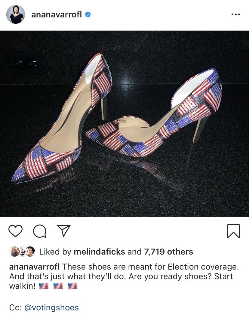 VotingShoes's tweet photo. .@ananavarro’s #VotingShoes! She’s ready for #USElections2020 coverage tomorrow. Find more of our #VotingShoes collection on our Instagram @VotingShoes. https://t.co/pTOckmVLNT