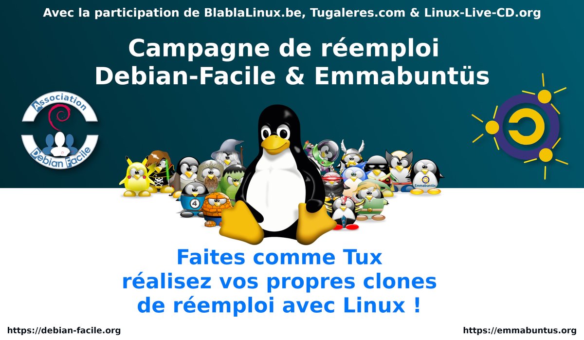 Emmabuntus's tweet image. Merci à notre ami Amaury aka #BlablaLINUX pour cette vidéo sur les nouveautés de notre campagne de réemploi avec @debian_facile  et Tugaleres.com ❤️
Bientôt la suite 😉
youtu.be/JRxmcoQS-Nk