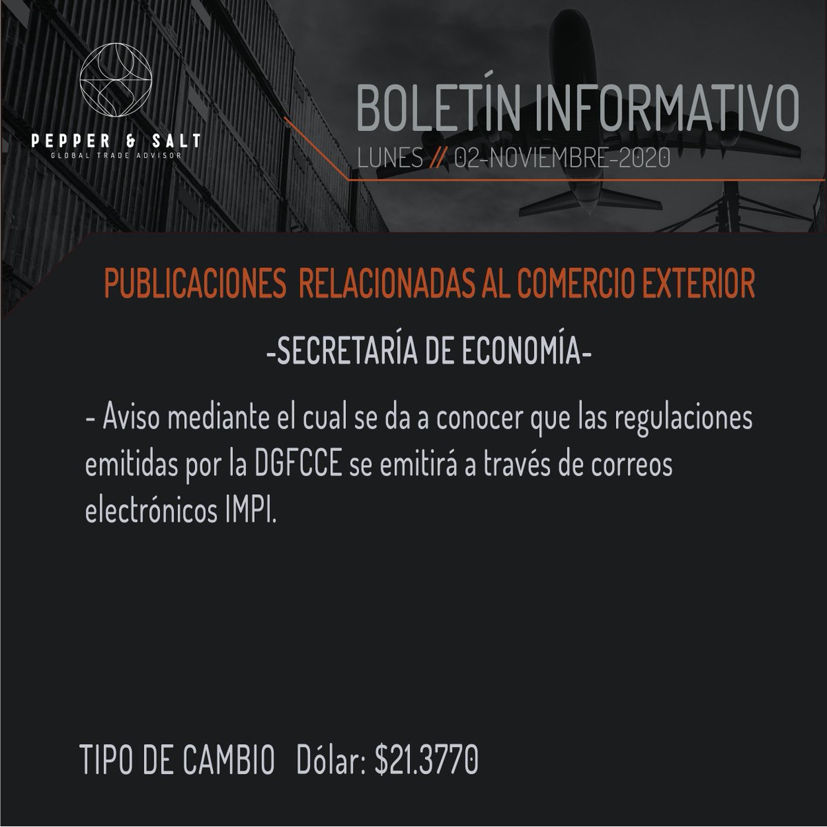 Pepper_and_Salt's tweet photo. 📰Publicaciones Relacionadas al Comercio Exterior
💵$21.3770

SECRETARÍA DE ECONOMÍA
➡️ https://t.co/VM6zJGNcu8
👨‍💼Asesoría: info@pepperandsalt.mx

#ComercioExterior #ComercioExterioryAduanas #NegociosInternacionales #SecretaríadeEconomia #DOF https://t.co/MbnMMLc7e3