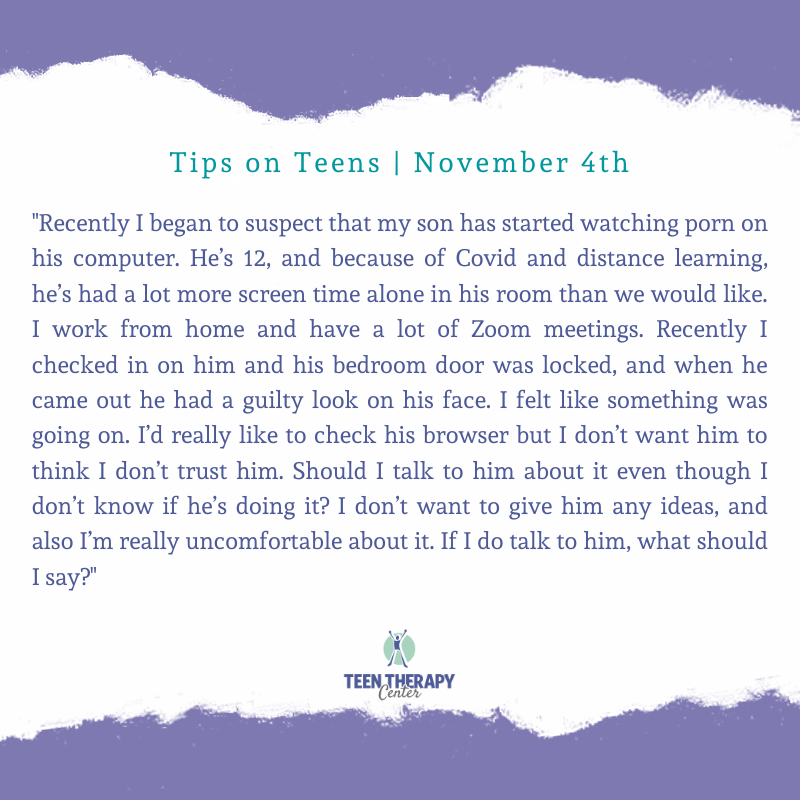 TeenTherapyHelp's tweet photo. How do we protect our kids from the dangers of pornography, and how do we discuss it with them? 

Tune on Wednesday, November 4th at 12:00pm to hear Kent's feedback to this question. For more info and past videos, please visit https://t.co/0FHfqp1tSW. https://t.co/mfypkG60Bq