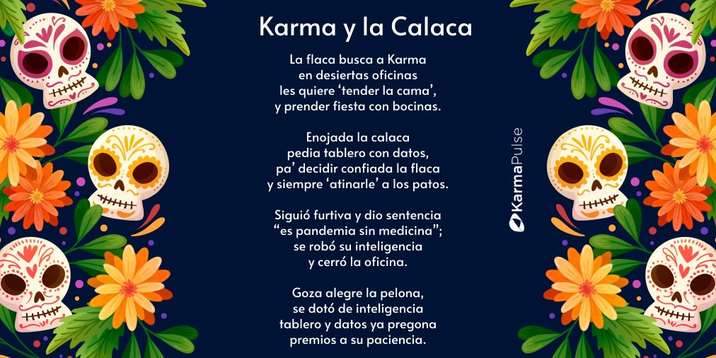 Vivir para recordar; siempre presentes, siempre enseñándonos, siempre dictándonos el camino.
A los seres queridos los recordamos y en Karma, de los datos aprendemos y en ambos casos, seguimos adelante gracias ellos... #DíaDeMuertos #Calaverita #DataDriven #InnovateThroughData