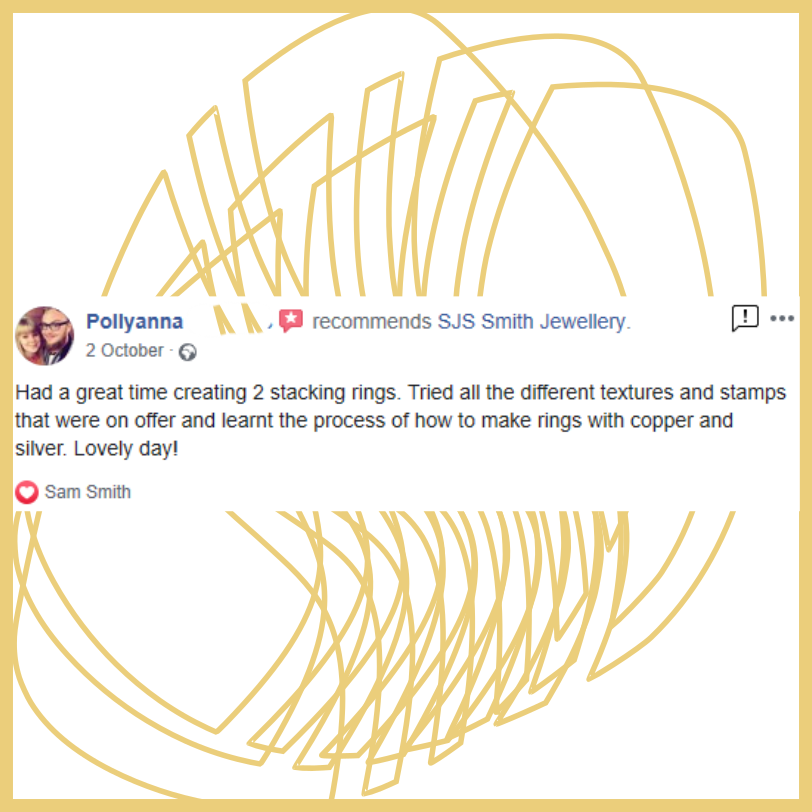 SJSJewellery's tweet image. #testimonial from a lovely customer. Book via: bit.ly/345Xuz8 
#makeyourownjewellery
#silverclassesstockport
#creativeclasses
#jewelleryclass
#jewellerymaking
#jewellerymakingworkshops
#jewelleryworkshops
#learntomakejewellery
#becreative
#learnandplay
#silversmithing
