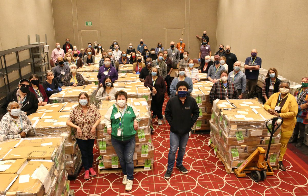 VoteMpls's tweet photo. And that concludes the 46-day early voting period for the 2020 General Election! Let's take another opportunity to thank these amazing early voting teams! Never forget #palletsofballots 👏🗳️ https://t.co/csgEzDcgH6