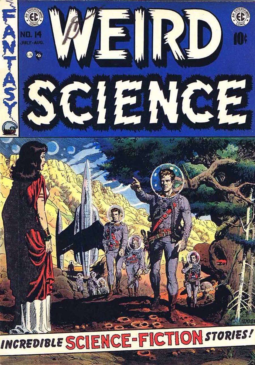 Wood encouraged EC to develop more science fiction comics, his most well loved work, and in titles like Weird Science cemented the bubble helmet aesthetic of the time. Will Eisner even tapped Wood to take over for him on the Spirit in Outer Space arc.