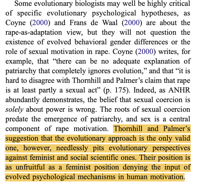 This is fair & balanced review! Highlighting, that while some feminist reactions were off the mark, ANHR truly fails in its arrogant opposition of (non-evol) social science knowledge, & in pitting staw (wo)men models of rape as ALL about power vs ALL about sex against each other.