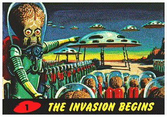 His sci-fi work influenced Topps to develop a line of cards about an alien invasion, and Wally Wood was asked to design all of the original 1962 Mars Attacks trading cards.