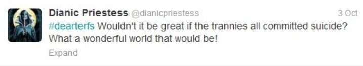 "TRAs are violent , we are NOT"