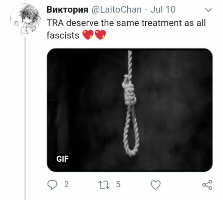 "TRAs are violent , we are NOT"