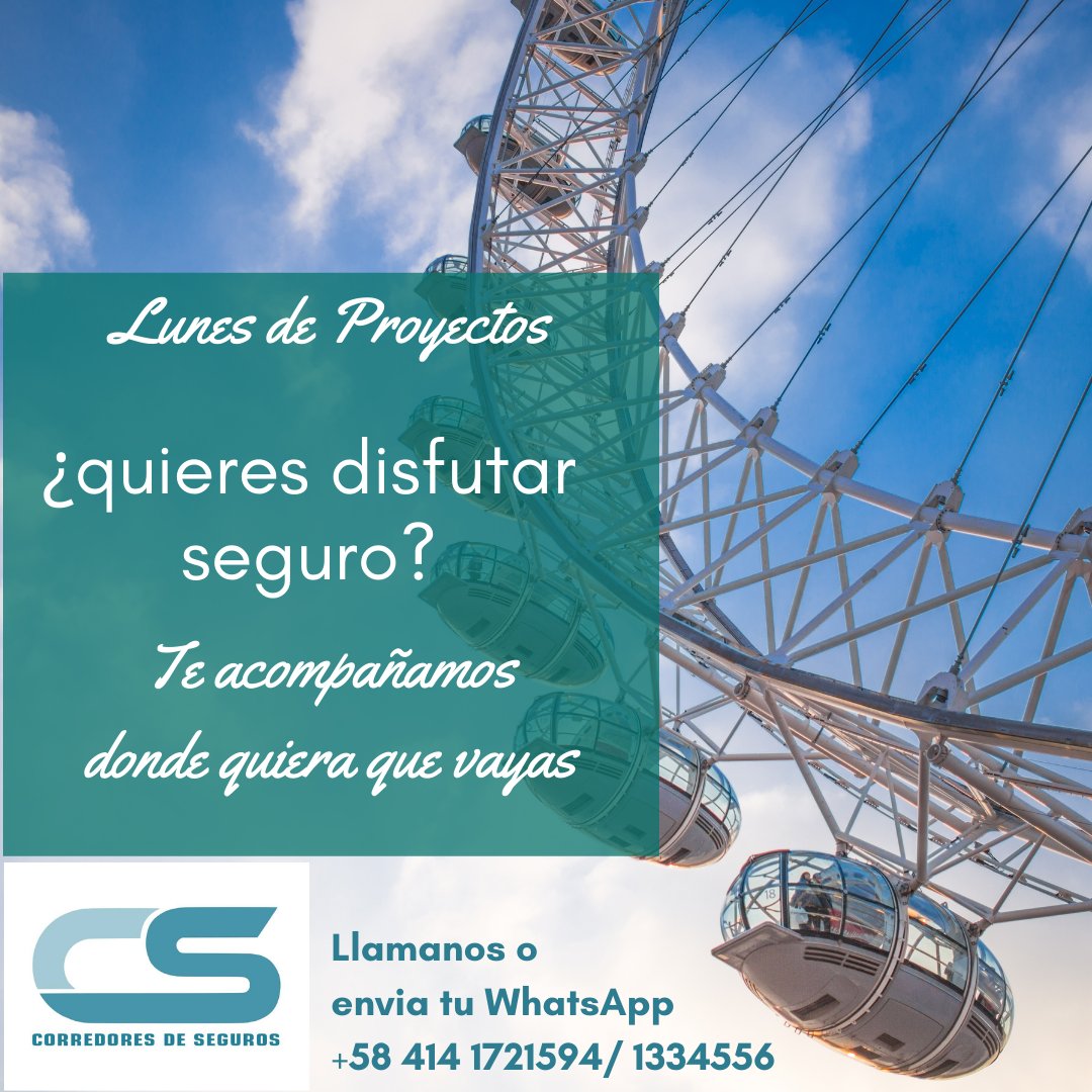 Amigos nada mejor que comenzar a trazar nuestros proyectos para que se hagan realidad y asegurarlos.  
Cs Corredores de Seguros...
"Porque tu tranquilidad es la nuestra". Llámanos o envíanos tu WhatsApp
+58 4141721594 / +58 4141334556
#Seguros #Salud #Vida #Viajes #Reencuentros