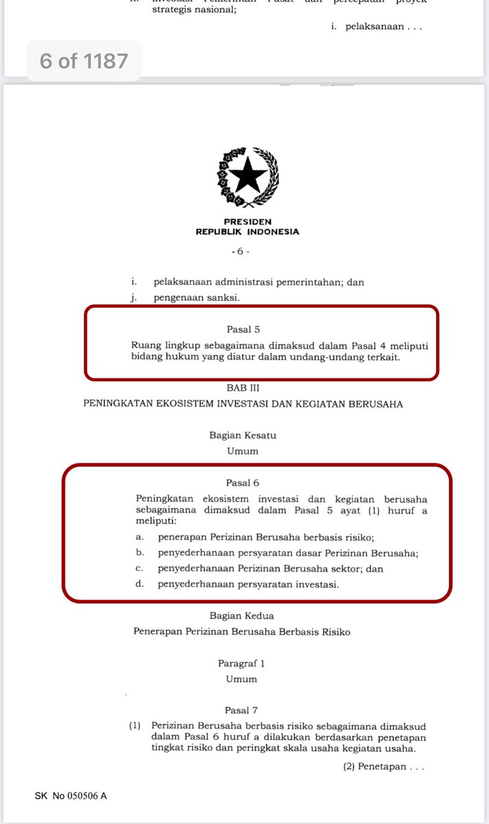 Abaaah's tweet photo. ⚠️UU Ciptaker yang baru saja  ditandatangani presiden bermasalah: 

Pasal 6 merujuk ke Pasal 5 ayat (1) huruf a, padahal pasal 5 tidak memiliki ayat satupun. https://t.co/OPr45OCOwS