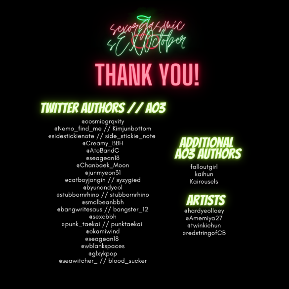 sEXOrgasmicfest's tweet photo. Happy November!
Thank you to all the authors and artists that participated in #sEXOctober2020 with us! It wouldn't have been a success without you.
The AO3 collection will remain open until the end of November if you would still like to write days that you missed! https://t.co/trqxhseoyl