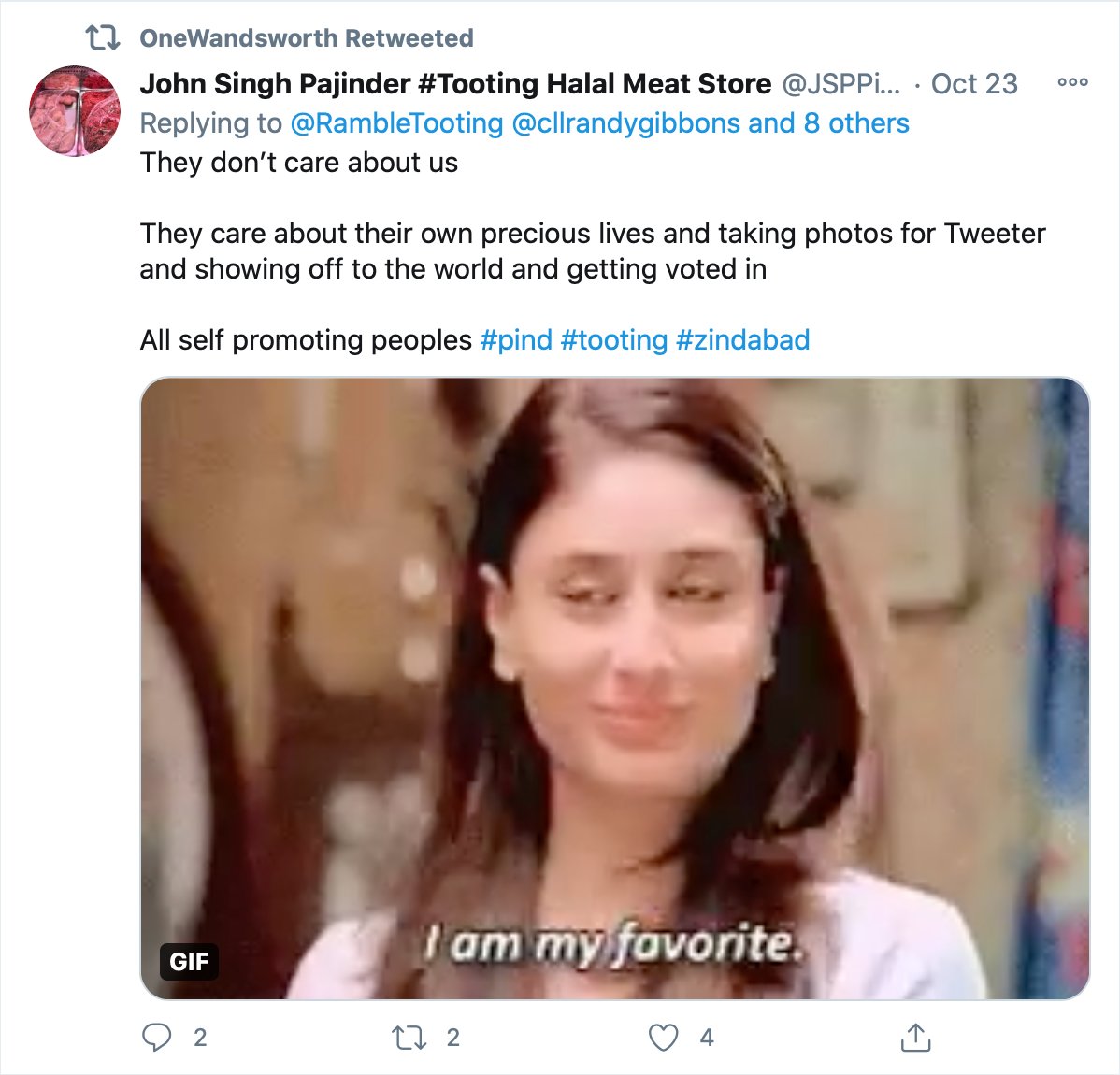 One of the accounts that  @owandsworth frequently retweets is that of  @JSPPind, who claims to be a halal butcher on Upper Tooting Road. But is this really the case? Let’s take a look. 1/8