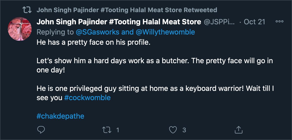 The account @JSPPind claims not to ’speak good English’ but their vocabulary contains ‘Gentrified NIMBYS’, ‘Duplitous hypocrite’, ‘drama queen’, and ‘cockwomble.’ 7/8