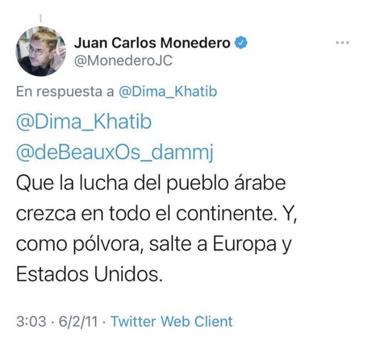 Juanerpf's tweet photo. Cada vez que ocurra un atentado como el de Viena, recordemos este tuit de Monedero.

Que no le salga gratis!! https://t.co/SEkvaTECvN
