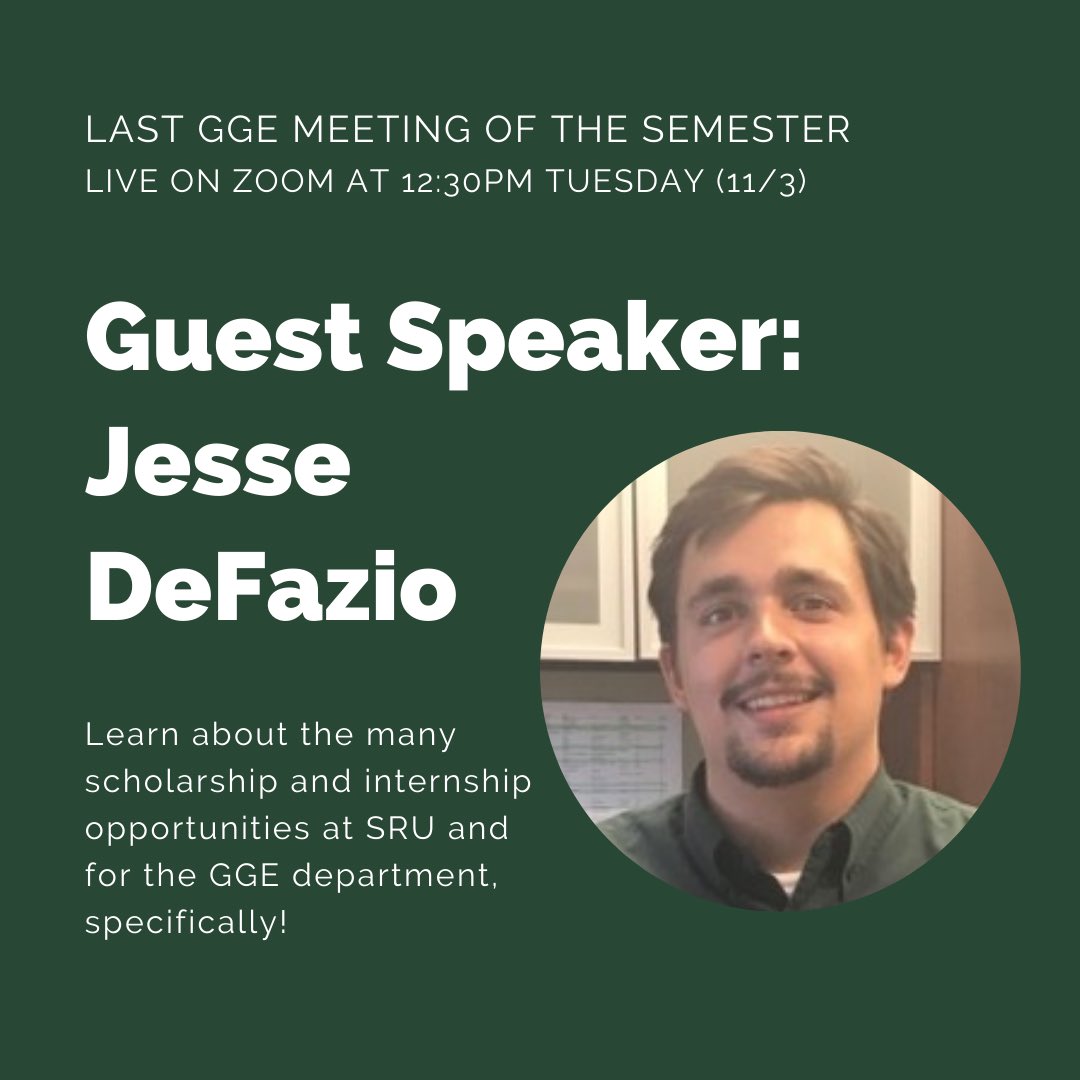 GgeSru's tweet photo. Don’t know how to apply to internships and scholarships? We got your back! Tomorrow during our GGE club meeting at 12:30pm, Jesse DeFazio will be talking about scholarships and our GGE officers will be discussing internship opportunities for our majors! See you there! #sru #gge https://t.co/qSyGFvutpJ