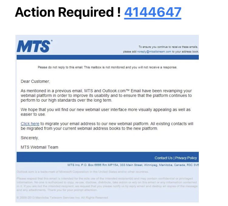 malindaleewpg's tweet photo. ⁦@Bell_MTSHelps⁩ just received an email with this message.  I have no idea if it is legit.  Thanks. https://t.co/CbHM2tbodj