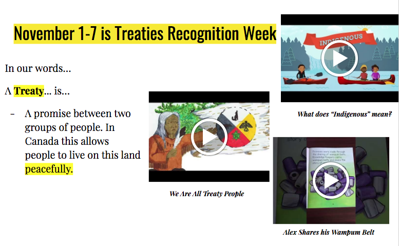 MsEvaTeaches's tweet photo. #TreatiesRecognitionWeek is Nov. 1-7. As a classroom community we hope to deepen our knowledge on the importance and meaning of treaties. Ss made text to self connections as they reflect on discussions and whether where they live is situated on treaty land. @EVS_YRDSB https://t.co/CaqpGXRLDC