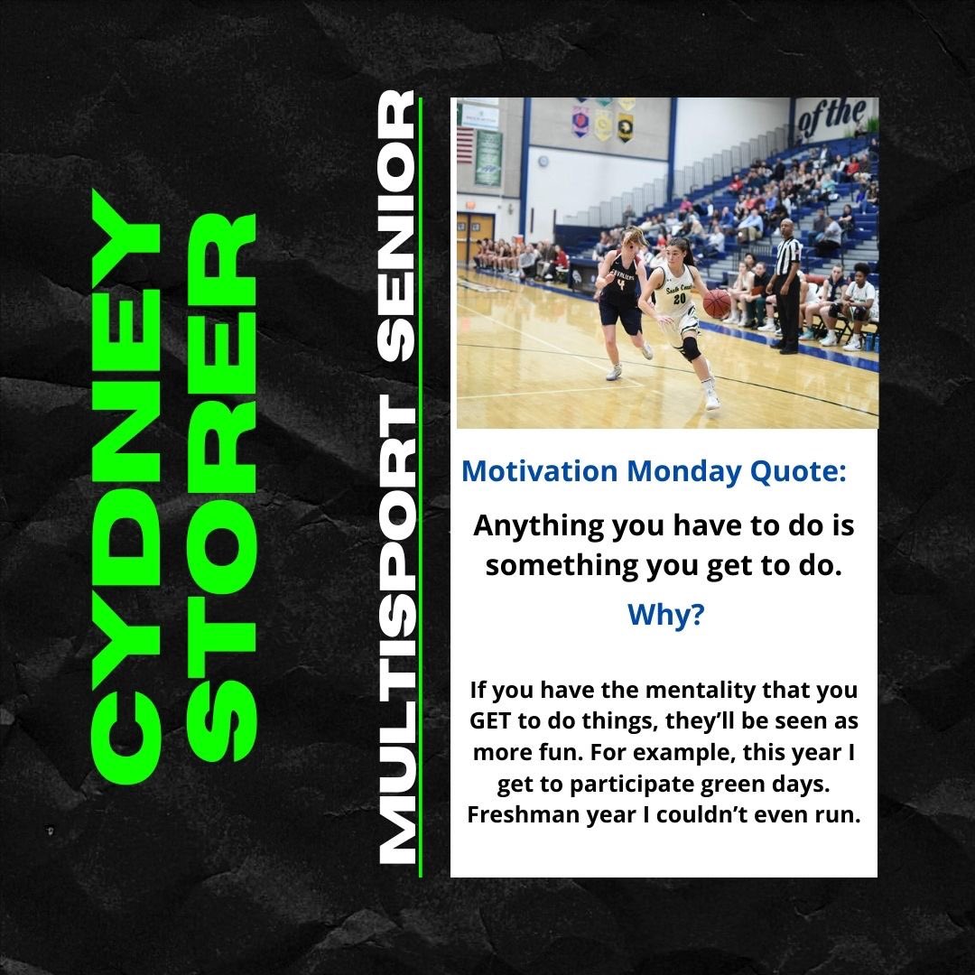 SocoNetwork's tweet photo. This weeks Motivational Monday ‼️Senior Cydney Storer @cydstorer @SC_GBB @GARNERyourGRIT @SoCoADSA #SNN🔥 #StallionNation 🐎💙💚 https://t.co/XyXqovtbZH