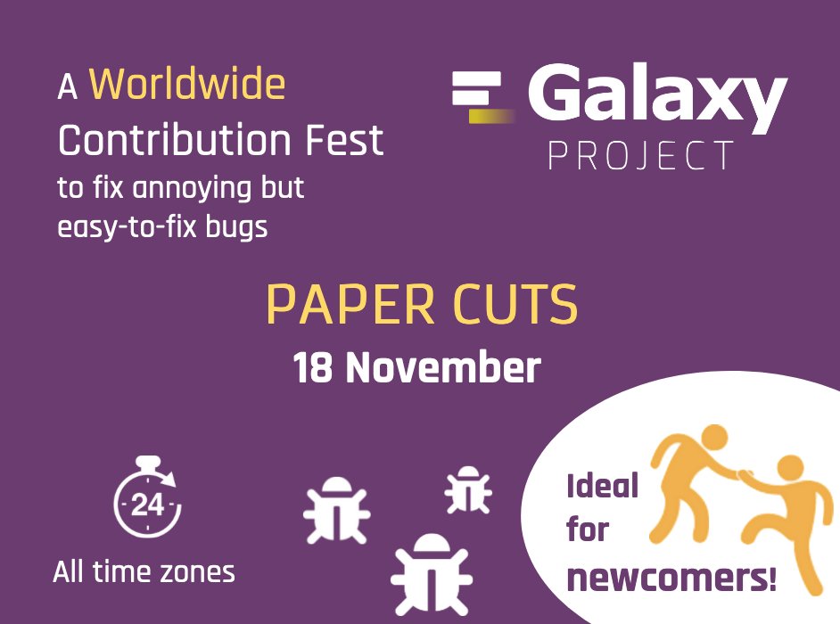 galaxyproject's tweet image. Second edition of the #UseGalaxy Paper Cuts Day: 18th of November, save the date! 
galaxyproject.org/events/2020-11… #OpenSource #OpenScience