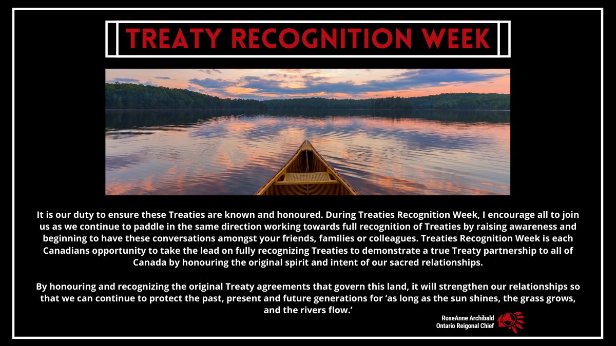 ChiefRoseAnne's tweet image. By honouring and recognizing the original Treaty agreements that govern this land, it will strengthen our relationships so that we can continue to protect the past, present and future generations. tinyurl.com/y6pwv3y6
#TreatiesRecognitionWeek #TreatyON  #WeAreAllTreatyPeople