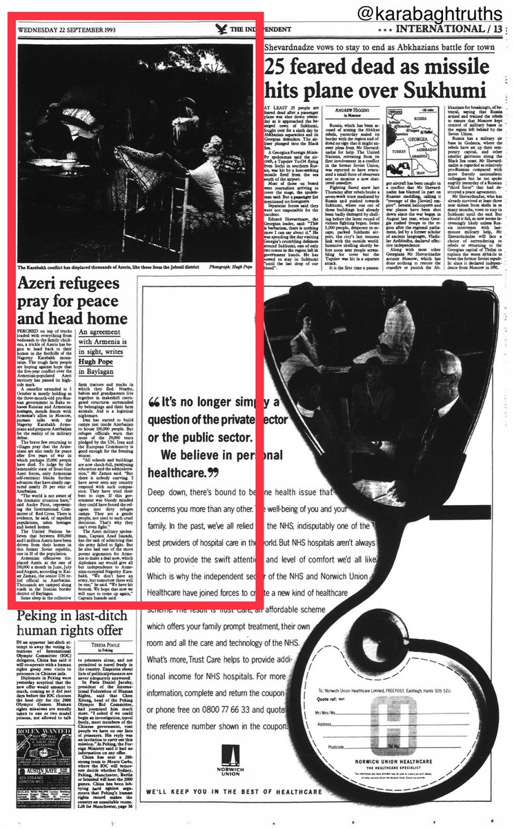 karabaghtruths's tweet photo. The Independent, Sep 1993 - "#Azeri refugees pray for peace and head home - brave few returning to villages pray that #Armenians are ready for peace after five years of war in which 15,000 people have died. UN believes 800k-1mm Azeris have been driven from their homes" #Karabakh https://t.co/zNyhFA5ROF